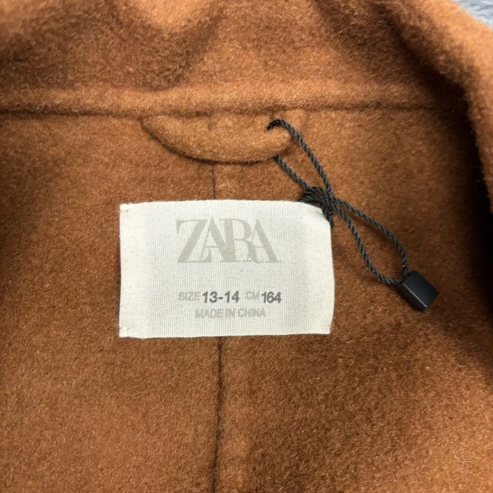 Zara Kids Wool Blend Single Button Coat Brown Tobacco Size 13-14 164cm